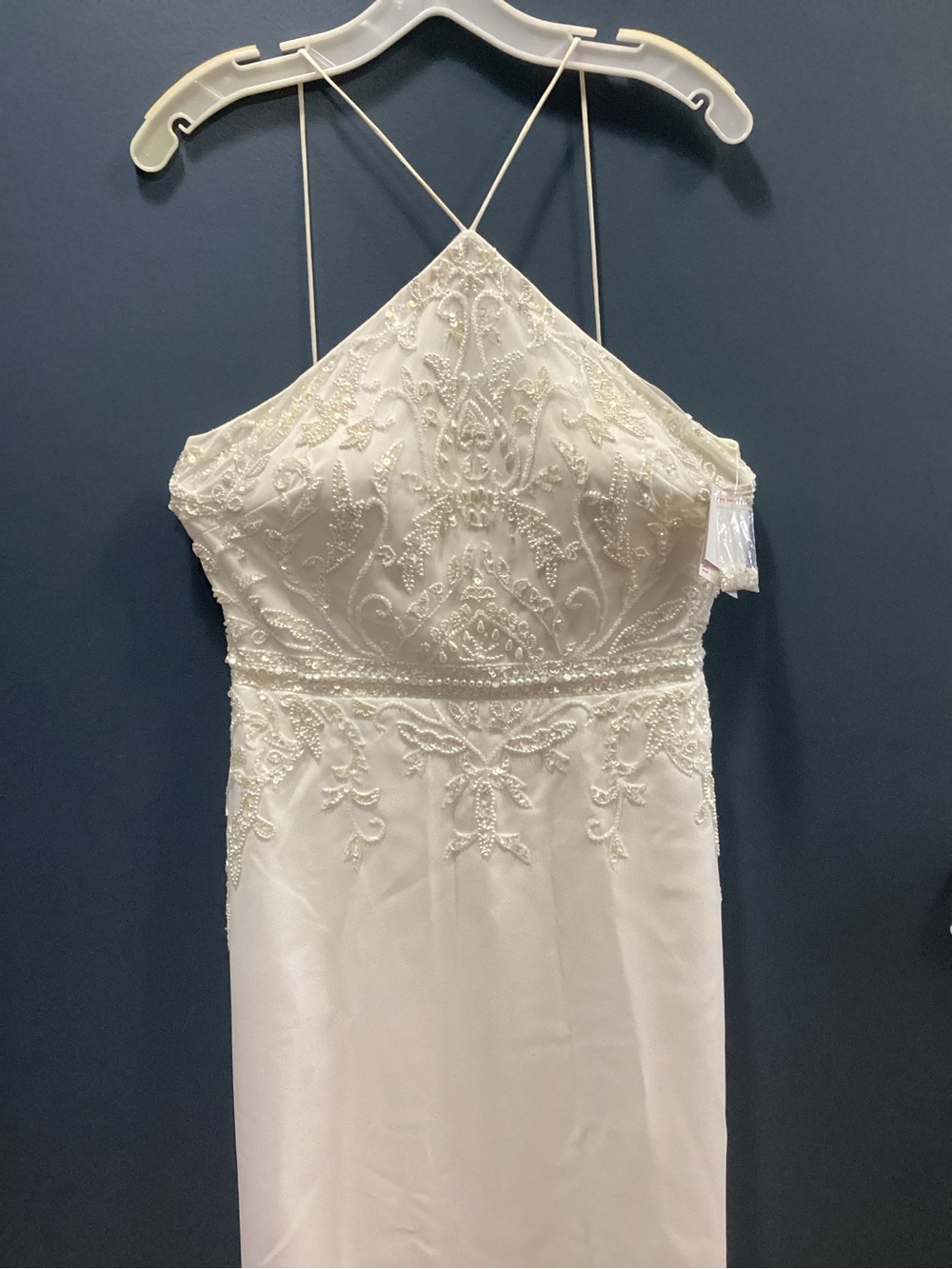 Halter Beaded Ivory Evening Dress with Delicate Embroidery